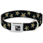 Dog Bone Seatbelt Buckle Collar - Multi Stars Black/Leopard/Baby Blue Outline