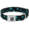 Load image into Gallery viewer, Dog Bone Seatbelt Buckle Collar - Multi Stars Black/Turquoise