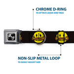 Dog Bone Seatbelt Buckle Collar - Mustache Happy Face Black/Yellow/Brown