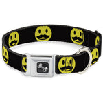 Dog Bone Seatbelt Buckle Collar - Mustache Happy Face2 Black/Yellow/Black