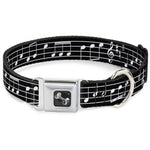 Dog Bone Seatbelt Buckle Collar - Music Notes Black/White