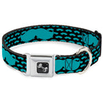 Dog Bone Seatbelt Buckle Collar - Mustaches Mini/Single Repeat Black/Turquoise