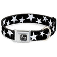 Load image into Gallery viewer, Dog Bone Seatbelt Buckle Collar - Multi Stars Black/White/Black/White Outline