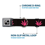 Buckle-Down Seatbelt Buckle Dog Collar - Marijuana Leaf Repeat Black/Pink