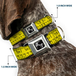 Dog Bone Black/Silver Seatbelt Buckle Collar - Measuring Tape Inches + Centimeters