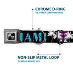 Dog Bone Seatbelt Buckle Collar - MIAMI/Palm Trees Black/White/Pink//Teal