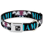 Dog Bone Seatbelt Buckle Collar - MIAMI/Palm Trees Black/White/Pink//Teal