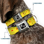 Dog Bone Black/Silver Seatbelt Buckle Collar - Measuring Tape Yellow/Black/Red