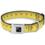 Dog Bone Black/Silver Seatbelt Buckle Collar - Measuring Tape Yellow/Black/Red