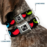 Dog Bone Seatbelt Buckle Collar - Mustaches-4 Black/Multi Color