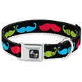 Load image into Gallery viewer, Dog Bone Seatbelt Buckle Collar - Mustaches-4 Black/Multi Color