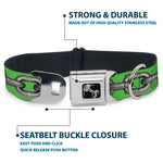 Dog Bone Seatbelt Buckle Collar - Metal Chain Green/Gray