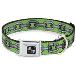Dog Bone Seatbelt Buckle Collar - Metal Chain Green/Gray