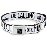 Dog Bone Black/Silver Seatbelt Buckle Collar - THE MOUNTAINS ARE CALLING AND I MUST GO/Mountains Outline White/Black