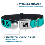 Dog Bone Black/Silver Seatbelt Buckle Collar - THE MOUNTAINS ARE CALLING AND I MUST GO/Mountains Outline2 Teal/White/Black