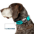 Load image into Gallery viewer, Dog Bone Black/Silver Seatbelt Buckle Collar - THE MOUNTAINS ARE CALLING AND I MUST GO/Mountains Outline2 Teal/White/Black