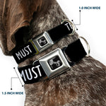 Dog Bone Black/Silver Seatbelt Buckle Collar - THE MOUNTAINS ARE CALLING AND I MUST GO/Mountains Outline3 Black/Gray/White