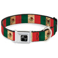 Load image into Gallery viewer, Dog Bone Black/Silver Seatbelt Buckle Collar - Mexico Flag Continuous Vintage