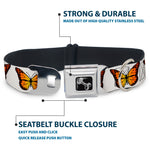 Dog Bone Black/Silver Seatbelt Buckle Collar - Monarch Butterfly Repeat White