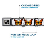 Dog Bone Black/Silver Seatbelt Buckle Collar - Monarch Butterfly Repeat White