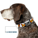 Dog Bone Black/Silver Seatbelt Buckle Collar - Monarch Butterfly Repeat White