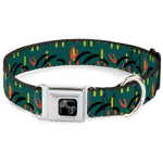 Dog Bone Black/Silver Seatbelt Buckle Collar - MCO Orlando International Airport Carpet Teal/Orange/Yellow/Black