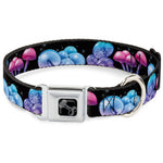 Dog Bone Black/Silver Seatbelt Buckle Collar - Mushroom Glow Black/Multi Color