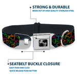 Dog Bone Black/Silver Seatbelt Buckle Collar - Mushroom Outline Scattered Black/Multi Neon