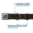 Load image into Gallery viewer, Dog Bone Black/Silver Seatbelt Buckle Collar - Mushroom Outline Scattered Black/Multi Neon