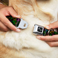 Load image into Gallery viewer, Dog Bone Black/Silver Seatbelt Buckle Collar - Mushroom Outline Scattered Black/Multi Neon