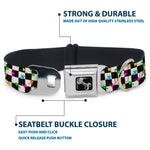 Dog Bone Black/Silver Seatbelt Buckle Collar - Mushrooms Scattered Checker Black/White/Multi Neon