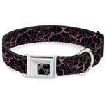 Dog Bone Black/Silver Seatbelt Buckle Collar - Marble Black/Baby Pink
