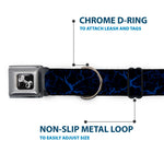 Dog Bone Black/Silver Seatbelt Buckle Collar - Marble Black/Blue