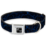 Dog Bone Black/Silver Seatbelt Buckle Collar - Marble Black/Blue