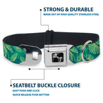 Dog Bone Seatbelt Buckle Collar - Palm Leaves Stacked Pastel Greens