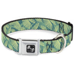 Dog Bone Seatbelt Buckle Collar - Palm Leaves Stacked Pastel Greens