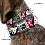 Dog Bone Seatbelt Buckle Collar - Penguins w/Cupcakes Fuchsia/Multi Color