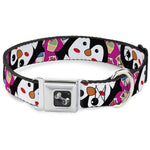 Dog Bone Seatbelt Buckle Collar - Penguins w/Cupcakes Fuchsia/Multi Color