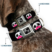 Dog Bone Seatbelt Buckle Collar - Panda Face w/Pink Mustache