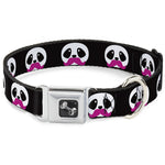 Dog Bone Seatbelt Buckle Collar - Panda Face w/Pink Mustache