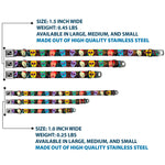 Dog Bone Black/Silver Seatbelt Buckle Collar - Painted Sugar Skulls & Flowers Collage