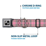 Dog Bone Seatbelt Buckle Collar - Plaid Pink