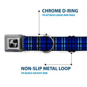 Dog Bone Seatbelt Buckle Collar - Plaid Blue/Gray/Black