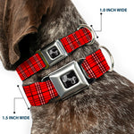 Dog Bone Seatbelt Buckle Collar - Plaid Red