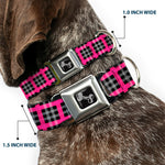 Dog Bone Seatbelt Buckle Collar - Plaid Black/Gray/Fuchsia