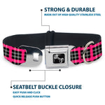 Dog Bone Seatbelt Buckle Collar - Plaid Black/Gray/Fuchsia