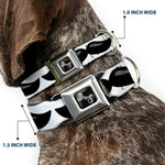 Dog Bone Black/Silver Seatbelt Buckle Collar - Plastic Mustache White/Black