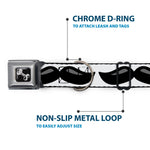 Dog Bone Black/Silver Seatbelt Buckle Collar - Plastic Mustache White/Black
