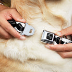 Dog Bone Black/Silver Seatbelt Buckle Collar - Plastic Mustache White/Black