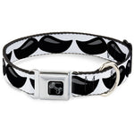 Dog Bone Black/Silver Seatbelt Buckle Collar - Plastic Mustache White/Black